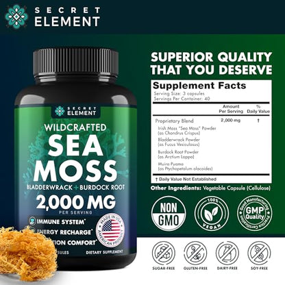 Sea Moss Capsules - Irish Sea Moss Advanced with Burdock Root, Bladderwrack