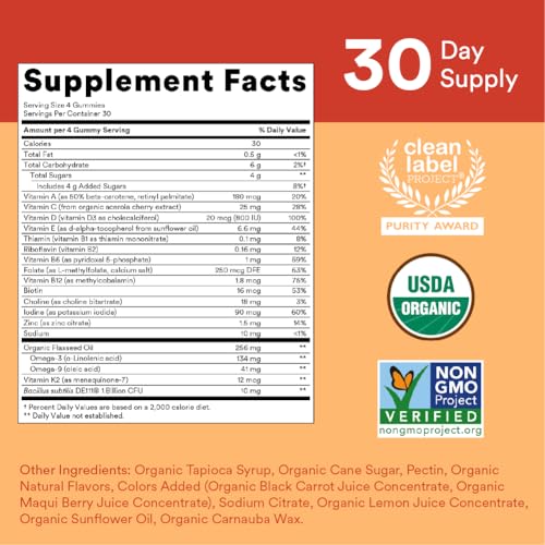 SmartyPants Organic Kids Multivitamin Gummies: Probiotics, Omega 3 (ALA), Vitamin D3