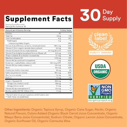 SmartyPants Organic Kids Multivitamin Gummies: Probiotics, Omega 3 (ALA), Vitamin D3