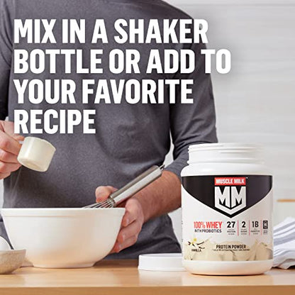 Muscle Milk 100% Whey With Probiotics Protein Powder, Vanilla, 1.85 Pound, 23 Servings