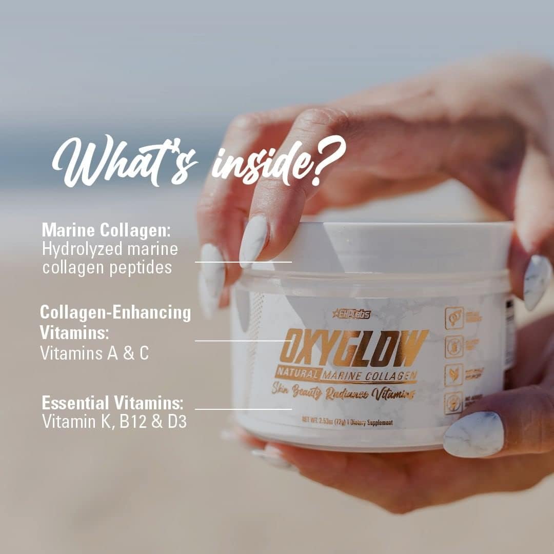 EHP Labs OxyGlow Marine Collagen Peptides Powder, Unflavored, 30 Servings | Hydrolyzed For Fast Absorption. Supports Skin Elasticity & Firmness, Stronger Hair And Faster Nail Growth. Mixes Clear.