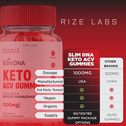 rize labs (3 Pack) SlimDNA Keto Gummies - ACV for Advanced Weight Loss with Apple Cider