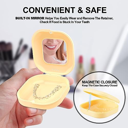 Retainer Case with Mirror and Vent Holes, Cute Retainer Holder Case Compatible with Invisalign