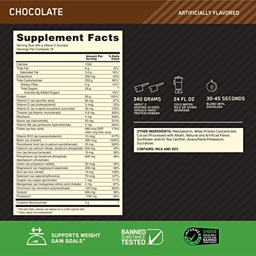 Optimum Nutrition Serious Mass Weight Gainer Protein Powder, Vitamin C, Zinc and Vitamin