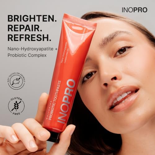 InoPro Teeth Whitening Strips 14 Treatments Kit + Lychee Nano-Hydroxyapatite Whitening Toothpaste with Probiotic + Vanilla Gelato Foam Mouthwash with Nano-Hydroxyapatite, Xylitol, Hyaluronic Acid