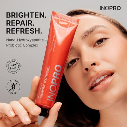 InoPro Teeth Whitening Strips 14 Treatments Kit + Lychee Nano-Hydroxyapatite Whitening Toothpaste with Probiotic + Vanilla Gelato Foam Mouthwash with Nano-Hydroxyapatite, Xylitol, Hyaluronic Acid