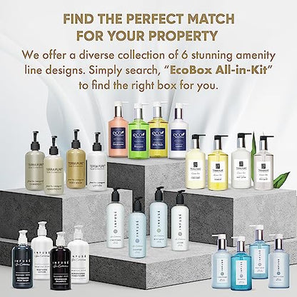 Terra Pure Spa Collection 40 Piece Ecobox All-In-Kit | Green Tea Lemongrass Soap | 12 Shampoo, 8 Conditioner