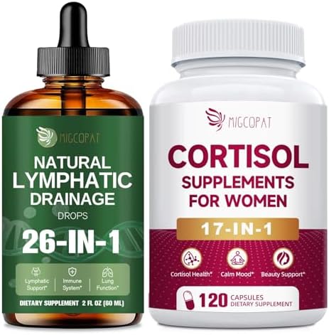 Migcopat Cortisol Supplements for Women 120 Capsules Bundle Liposomal Lymphatic Drainage Drops 2 fl oz