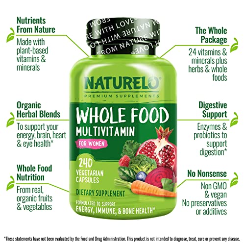 NATURELO Whole Food Multivitamin for Women - with Vitamins, Minerals, & Organic