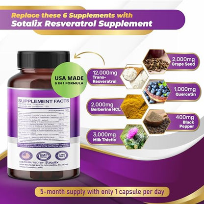 Resveratrol 24,000mg with Grape Seed + Quercetin Berberine + Milk Thistle Powerful Anti