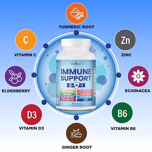 NEW AGE 8 in 1 Immune Support Booster Supplement with Echinacea, Vitamin C and Zinc