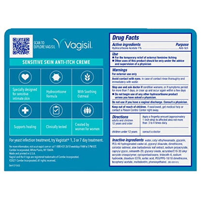Vagisil Maximum Strength Feminine Anti-Itch Cream for Women, Sensitive Skin Formula with Hydrocortisone