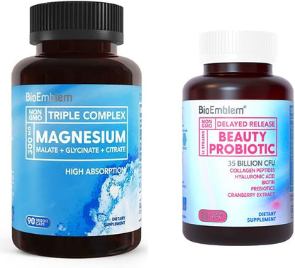 BioEmblem Women's Triple Magnesium Complex Beauty Probiotics - 120 Piece Assortment - Unflavored