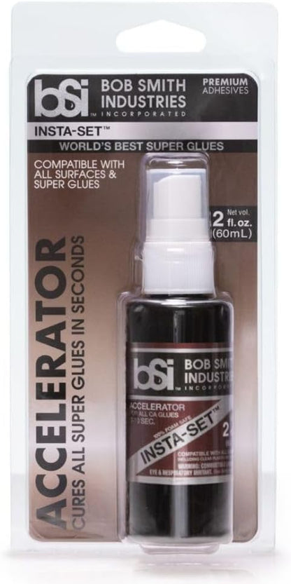 Bob Smith Industries Insta-Set Super Glue Accelerator 2 fl oz - Fast Drying Liquid Activator for Cyanoacrylate Adhesives, Enhance Repair Speed - Strawberry Scent
