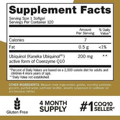 Qunol Ubiquinol CoQ10 200mg Softgels, Powerful Antioxidant for Heart and Vascular Health