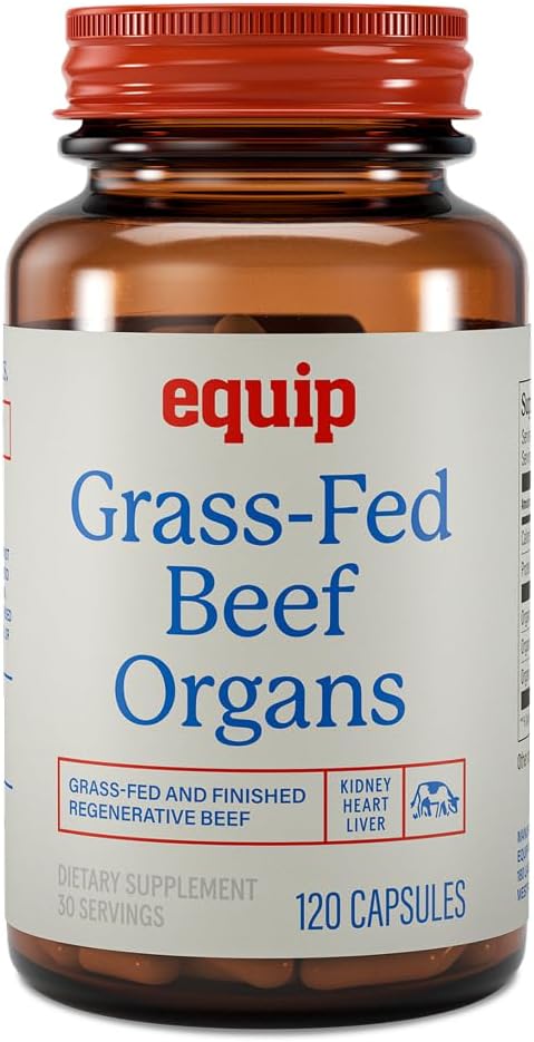 Equip Grass-Fed Beef Organs - Regenerative Freeze Dried Beef Liver Capsules - Includes Kidney & Heart - Natural Multivitamin Organ Supplements to Support Energy, Immunity & Heart Health (30 Servings)