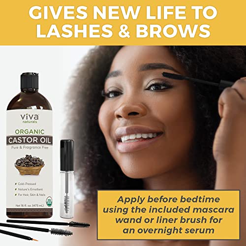 Viva Naturals Organic Castor Oil, 16 fl oz - Cold Pressed Castor Oil for Skin, Hair and Lashes - Traditionally