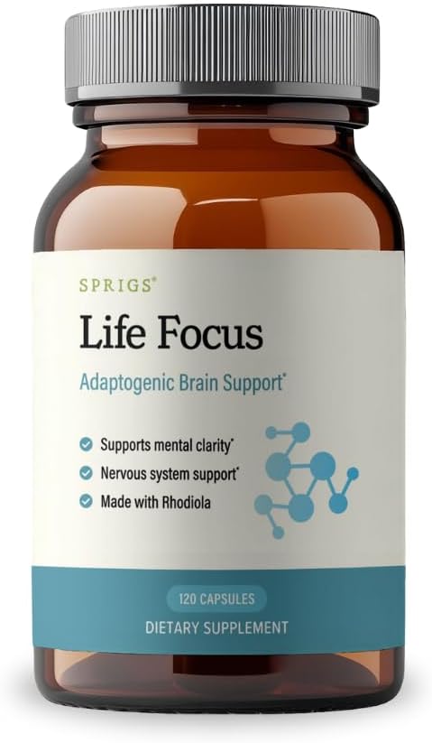 SPRIGS Life Focus Adaptogenic Brain Support Supplement 120 Capsules | Herbal Blend with Organic Rhodiola for the Nervous System, Mental Clarity & Calm Focus | Non-Stimulating Formula for Steady Energy