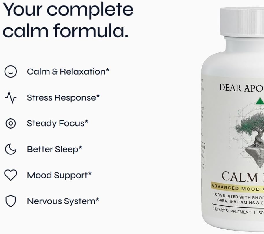 Calm Mind Stress Support Supplement with Ashwagandha, GABA, L-Theanine, 5-HTP, Rhodiola, B-Vitamins, Magnesium - 24 Ingredients - 60 Capsules