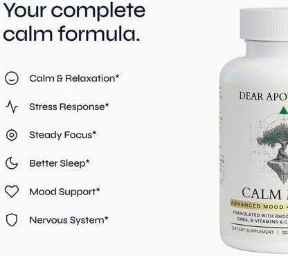 Calm Mind Stress Support Supplement with Ashwagandha, GABA, L-Theanine, 5-HTP, Rhodiola, B-Vitamins, Magnesium - 24 Ingredients - 60 Capsules