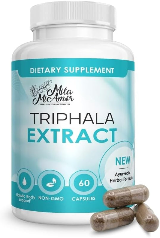 Triphala Extract Capsules 750mg - Digestive Support, Gut Health and Colon Function - Ayurvedic Herbal Supplement with Amla, Harad and Bahera - Vegan, Non-GMO, Made in USA - 60 Capsules