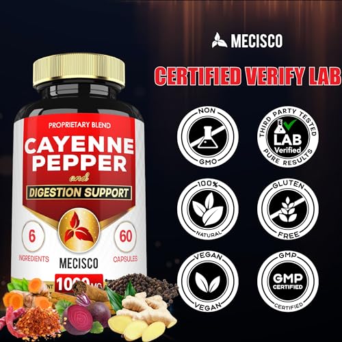 Mecisco 6in1 Cayenne Pepper Capsules Organic with Ginger Root, Beet Root, and Black Pepper