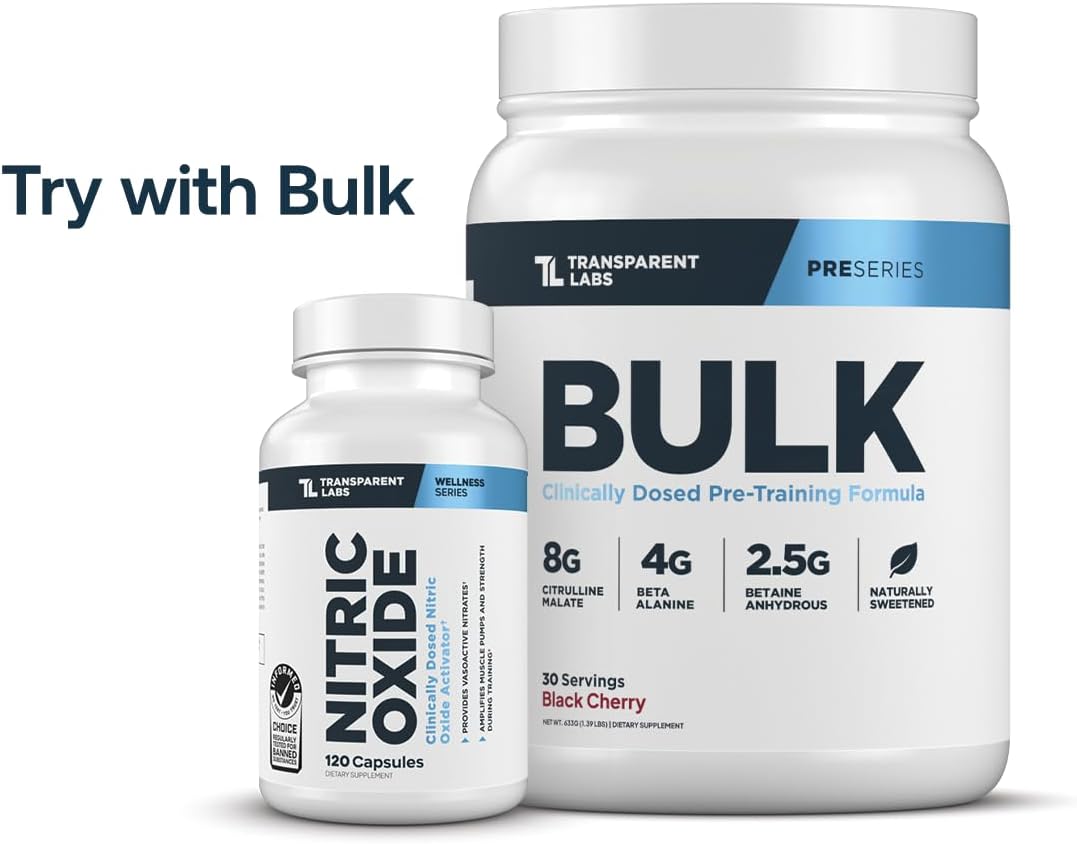 Transparent Labs Nitric Oxide - Nitric Oxide Booster for Men and Women with Arginine Nitrate, Betaine Nitrate, Pine Bark Extract, and Astragin for Nitric Oxide Flow - 120 Count