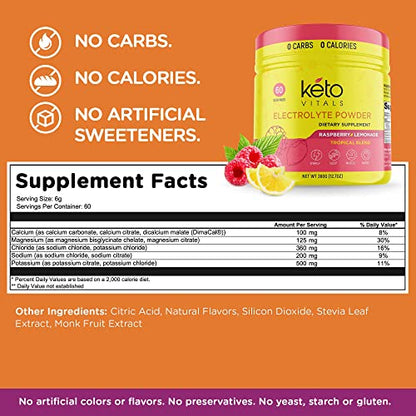 Keto Vitals Electrolytes Powder - Sugar Free Keto Electrolytes Powder with Potassium