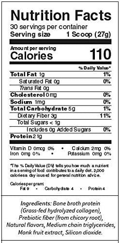 Dr. Kellyann Bone Broth Protein Powder, Vanilla (30 Servings) - Protein 21g, 2g Net Carbs