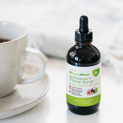 SPRIGS Echinacea + Throat Syrup | Herbal Immune Support Formula for Sinus Throat and Lungs, Natural Throat Syrup for Adults and Kids | Sore Throat Comfort with Garlic Fig and Peppermint Oil - 4oz