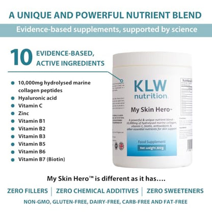 Marine Collagen Powder 10,000mg - with Vitamin C, Zinc, Biotin, Hyaluronic Acid - No fillers, sweeteners or additives