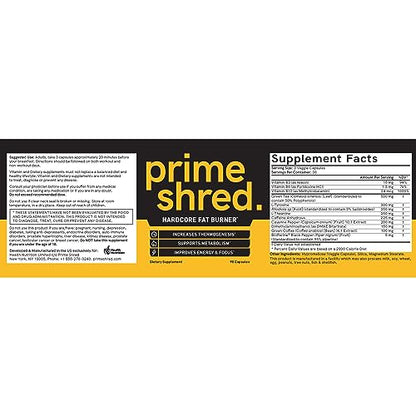 PrimeShred Fat Burner Pills for Men, Triple Action Weight Loss Supplement with Caffeine