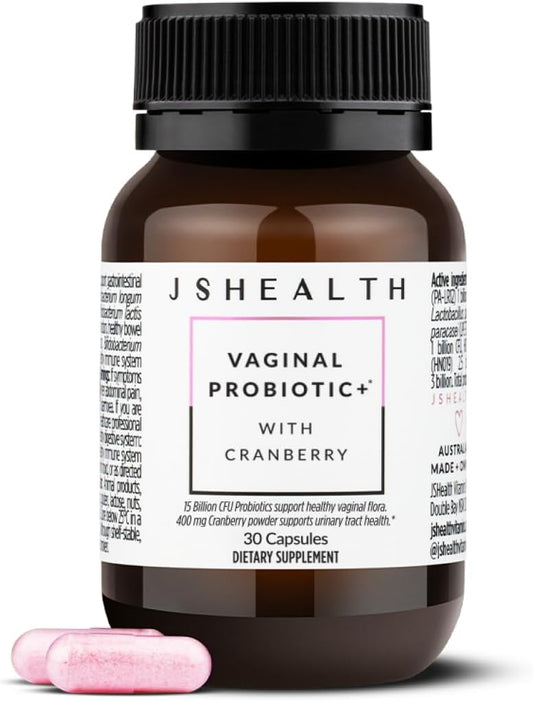 JSHealth Vaginal Probiotic for Women. Shelf-Stable Probiotic for Urinary and Vaginal Health. Cranberry and Lactobacillus Strains. Nutritionist-Formulated (30 Capsules)