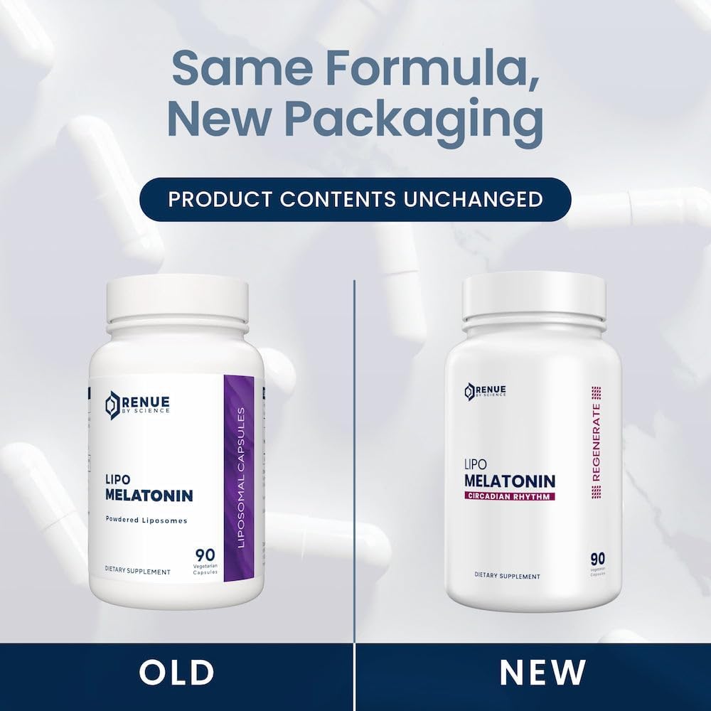 Renue By Science Melatonin | Liposomal Melatonina Supplement | 90 High Strength Melatonin Capsules - 1mg Melatonin per Serving | Sleep Aid Melatonin | Non-GMO | Made in The USA & Third-Party Tested