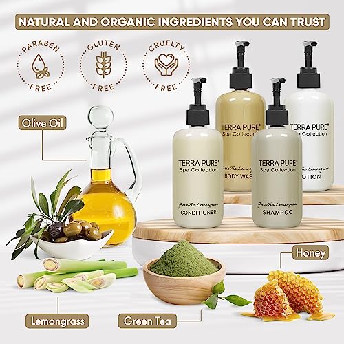 Terra Pure Spa Collection 40 Piece Ecobox All-In-Kit | Green Tea Lemongrass Soap | 12 Shampoo, 8 Conditioner