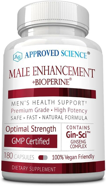 Approved Science® Male Enhancement - Boost Performance and Increase Drive - 180 Vegan Friendly Capsules (1 Bottle)
