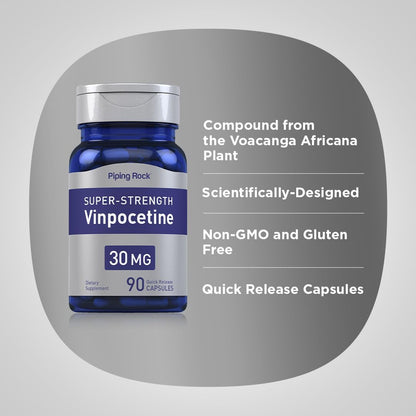 Piping Rock Vinpocetine 30mg | 90 Capsules | Super-Strength Supplement | Non-GMO, Gluten Free