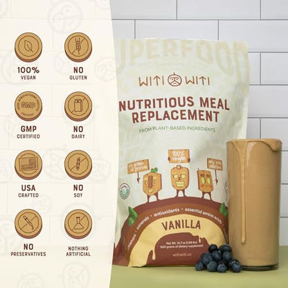 WitiWiti Vegan Meal Replacement, Vanilla - Plant Based Protein Powder 23g - Superfood