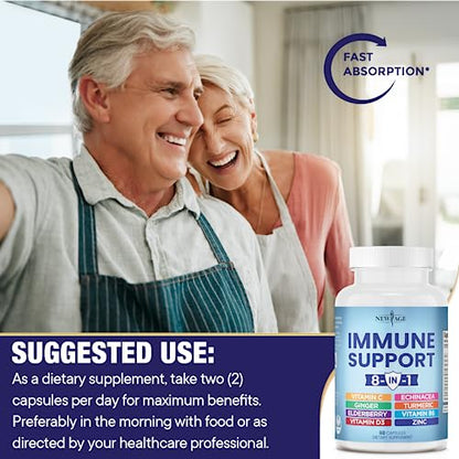 NEW AGE 8 in 1 Immune Support Booster Supplement with Echinacea, Vitamin C and Zinc
