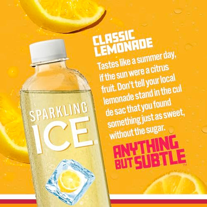 Sparkling Ice, Classic Lemonade Sparkling Water, Zero Sugar Flavored Water