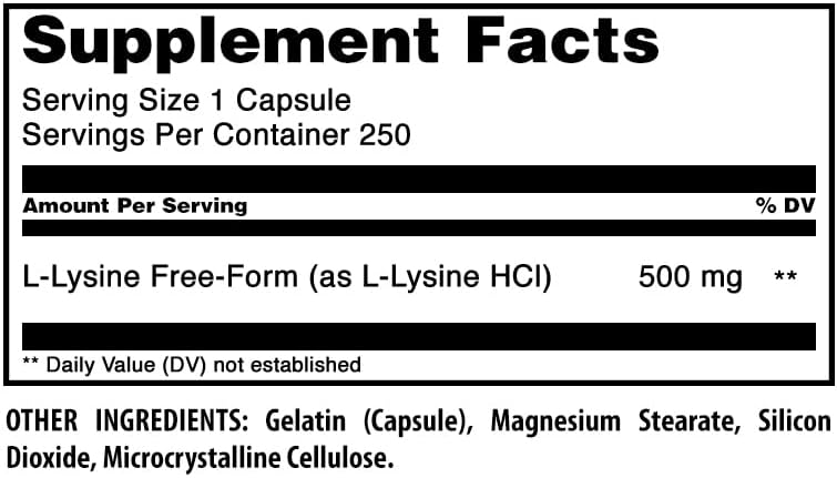 Amazing Formulas L-Lysine 500 Mg Amino Acid Supplement | Capsules | Non-GMO | Gluten-Free | Made in USA (1 Pack | 250 Count)
