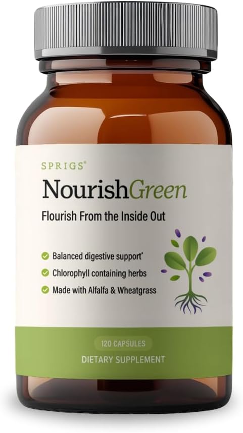 SPRIGS NourishGreen Detoxification Supplement, 120 Capsules | Natural Organic Herbs & Greens for a Daily Detox to Support Your Liver & Mitochondria | Balance Your Body's Internal Environment