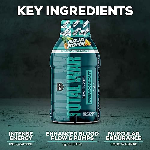 REDCON1 Total War Ready to Drink Preworkout, Strawberry Kiwi - 350mg of Fast Acting
