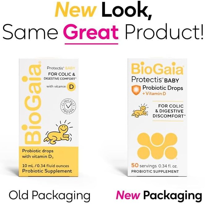 BioGaia Baby Probiotic Drops + Vitamin D | Colic & Gas Relief | 50 Servings | Pediatrician-recommended | Ease Crying, Fussing, Colic, Gas, Spit-ups & Occasional Constipation + Vit D | Safe for Newborns