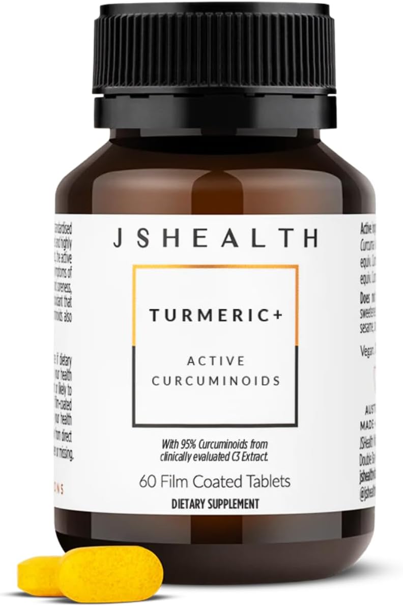 JSHealth Turmeric Curcumin Supplement with C3 Complex. 500mg Curcuminoids for Joint Support and Wellness. No Black Pepper Needed. By Nutritionist Jessica Sepel (60 Tablets)