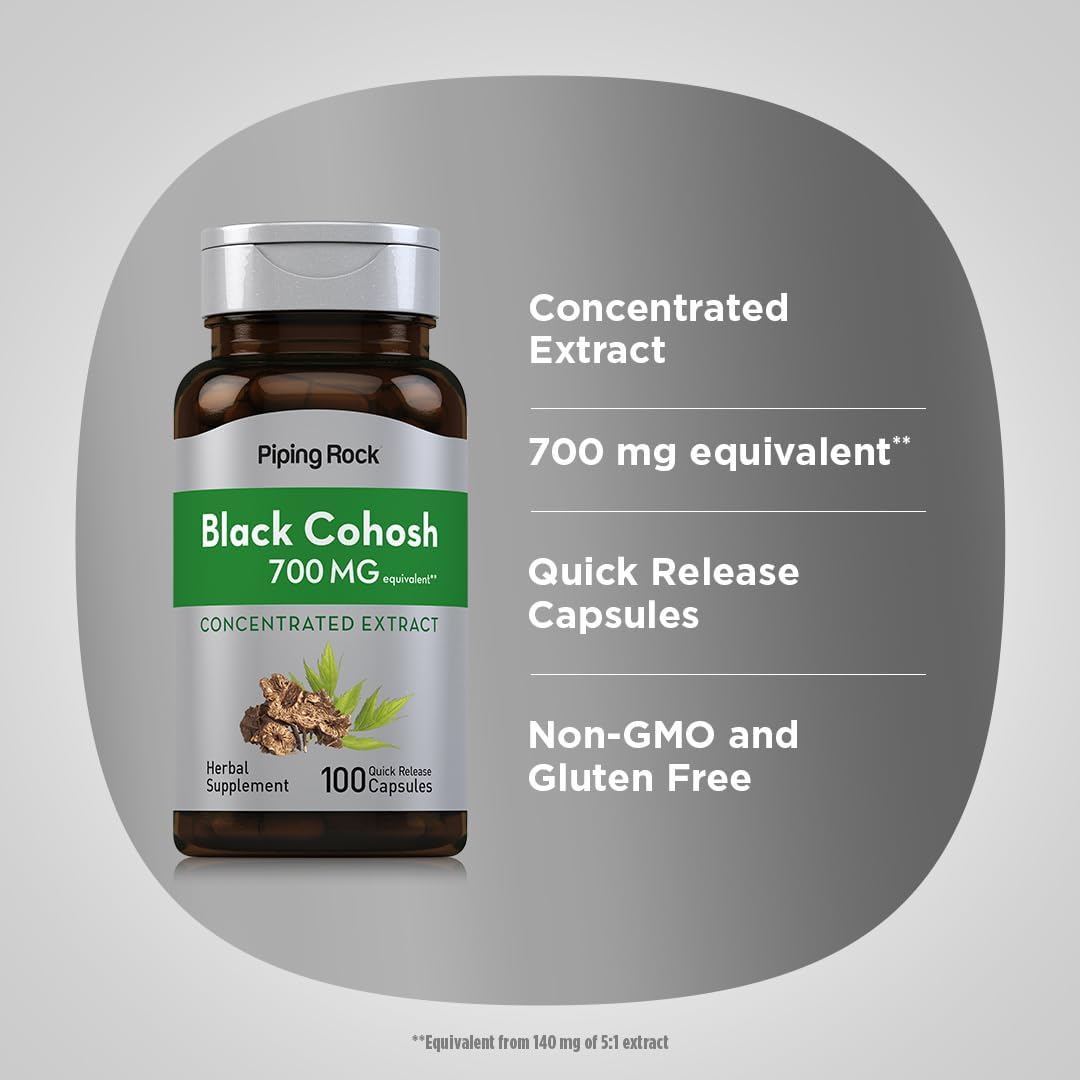 Piping Rock Black Cohosh Root Extract | 100 Capsules | Concentrated Formula | Non-GMO, Gluten Free Supplement