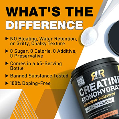 Rep N Roll Micronized Creatine Powder, 45 Serv., Creatine Monohydrate 5000 MG