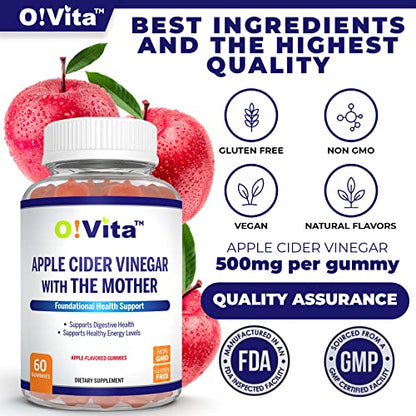 O!VITA Apple Cider Vinegar Gummies with The Mother, Gluten Free, Vegan, Made with Pomagranate