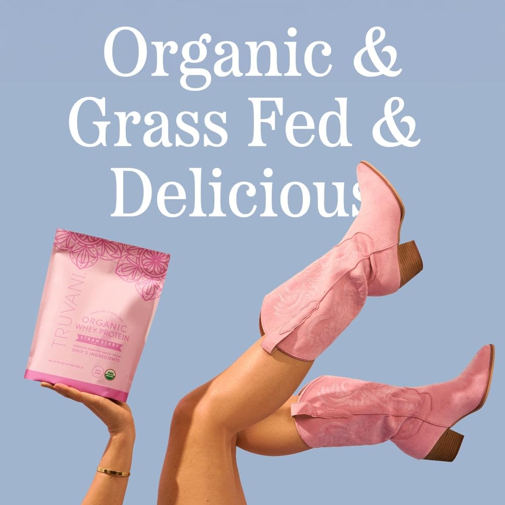 Truvani Organic Whey Protein Powder | Vanilla | 20 Servings | 20g Grass Fed Whey Protein | USDA Organic & Non-GMO | Gluten Free | No Gums, No Soy, No Stevia, No Added Sugars
