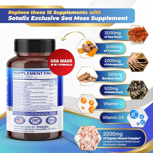 Sotalix Sea Moss Capsule 10100mg with Ashwagandha, Burdock Root, Bladderwrack